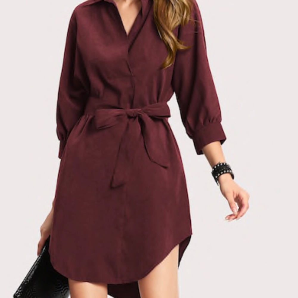 High Low Curved Hem Shirt Dress